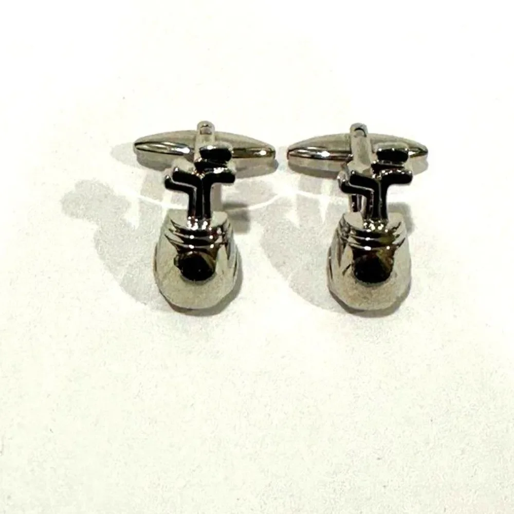 Polished Silver-Tone Golf Bag Cufflinks